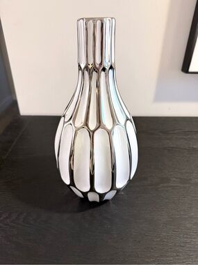 NEW Honeybloom White & Silver Katherine Ceramic Vase
